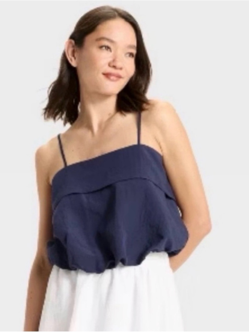Navy Spaghetti Strap Ruffle Bubble Tank-Top